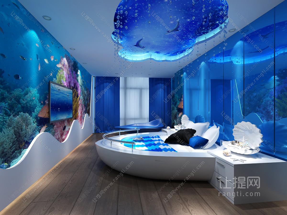 现代海洋主题酒店客房卧室
