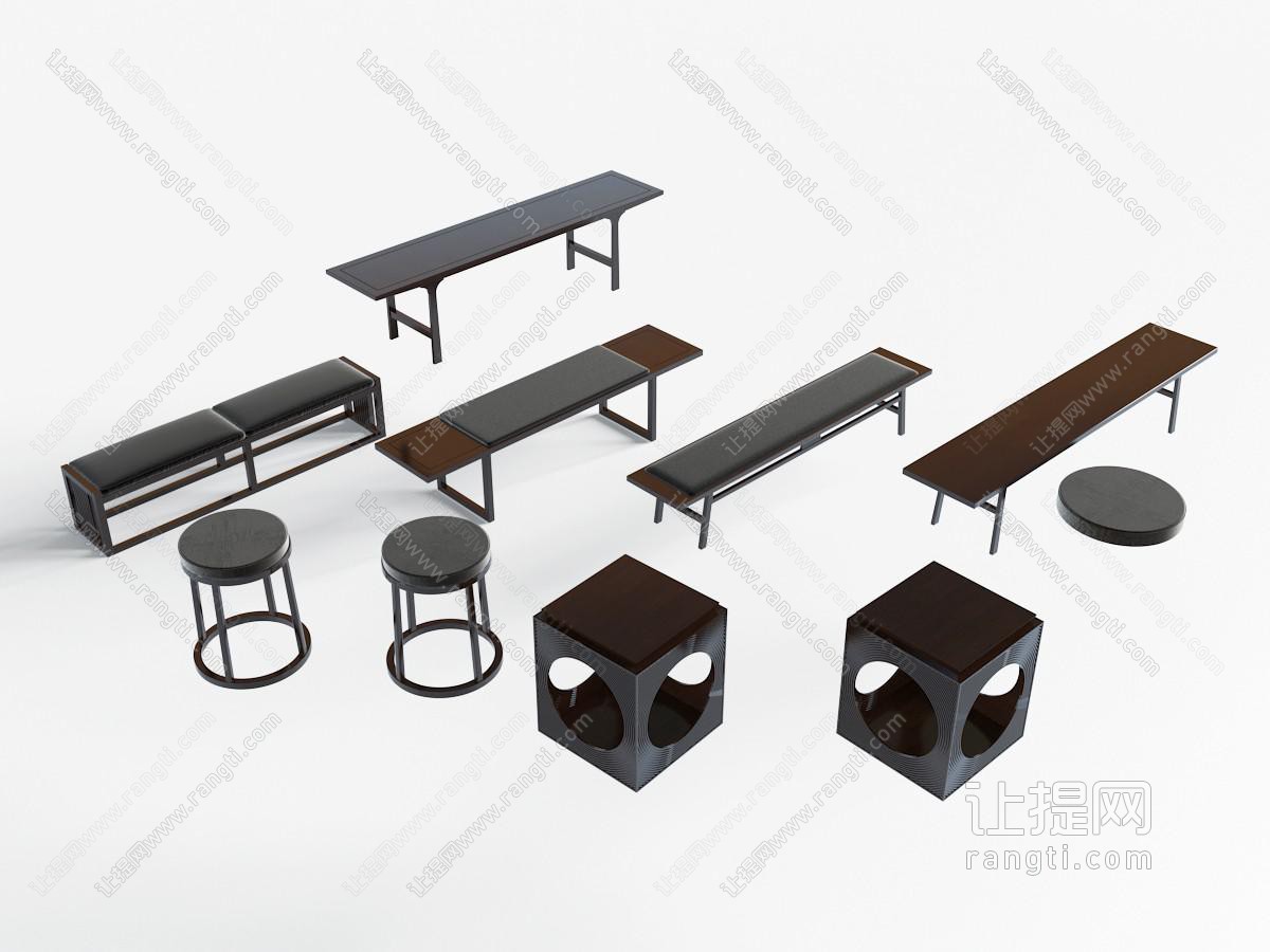 新中式长方形沙发凳圆形方形凳子