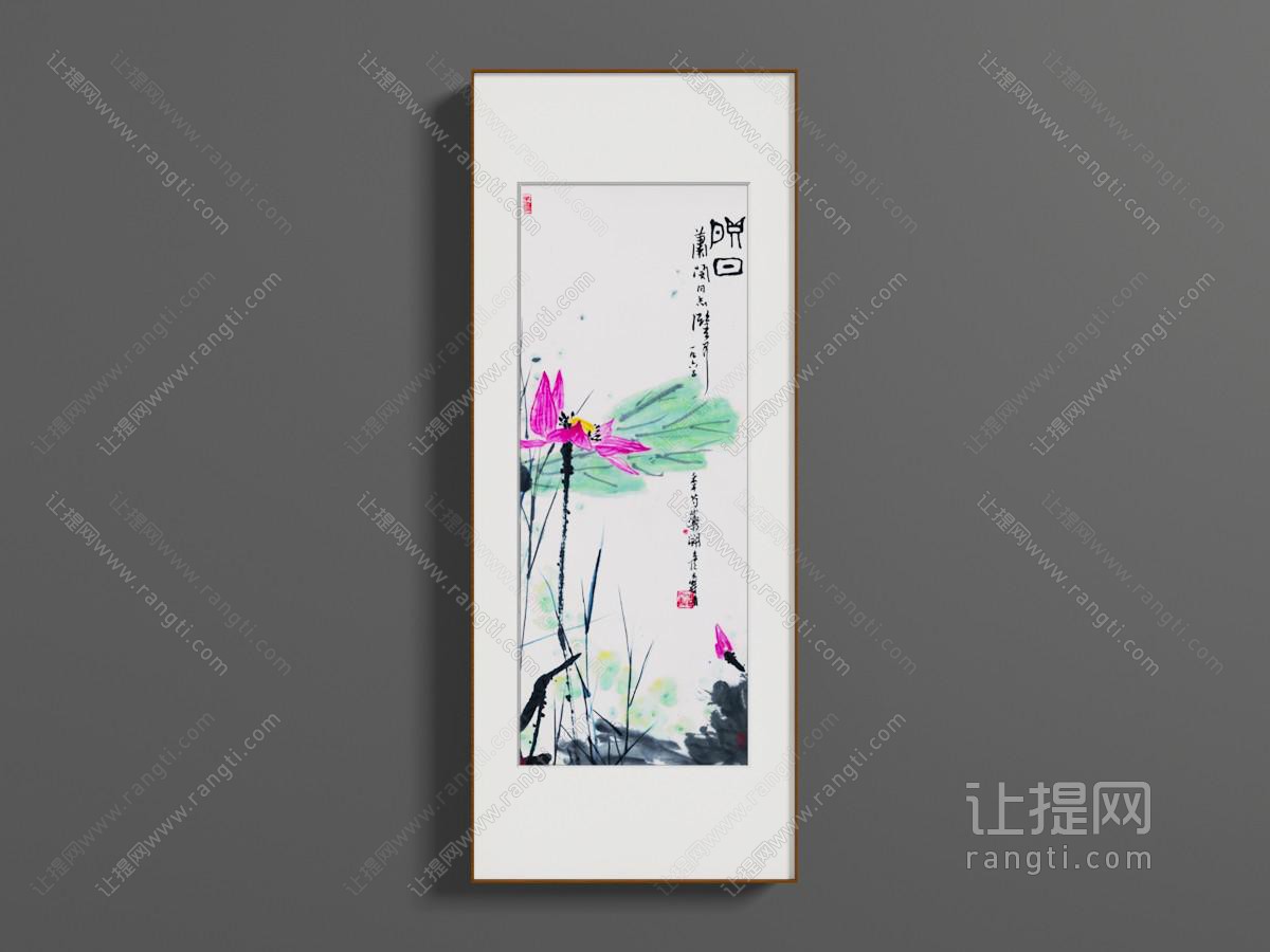 中式水粉国画荷花装饰挂画