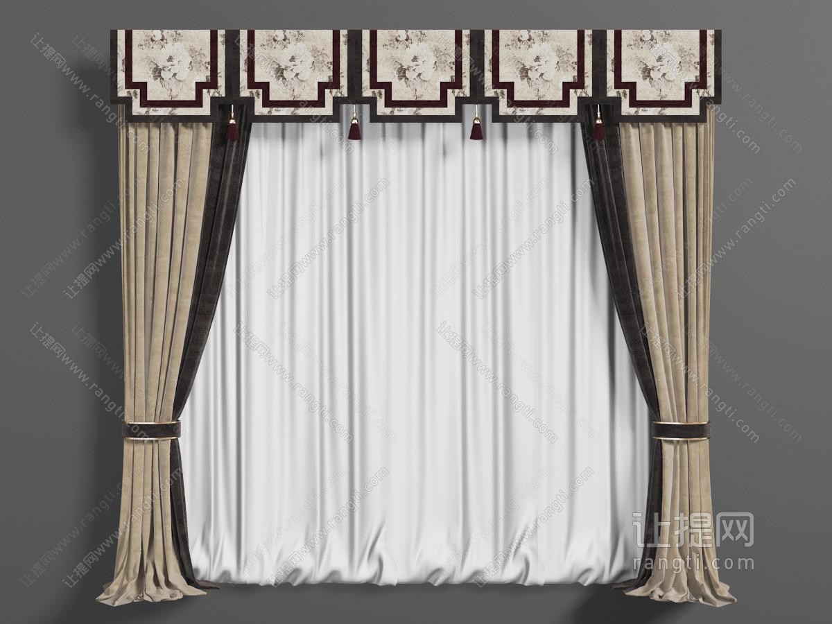 中式带帘头的窗帘窗纱
