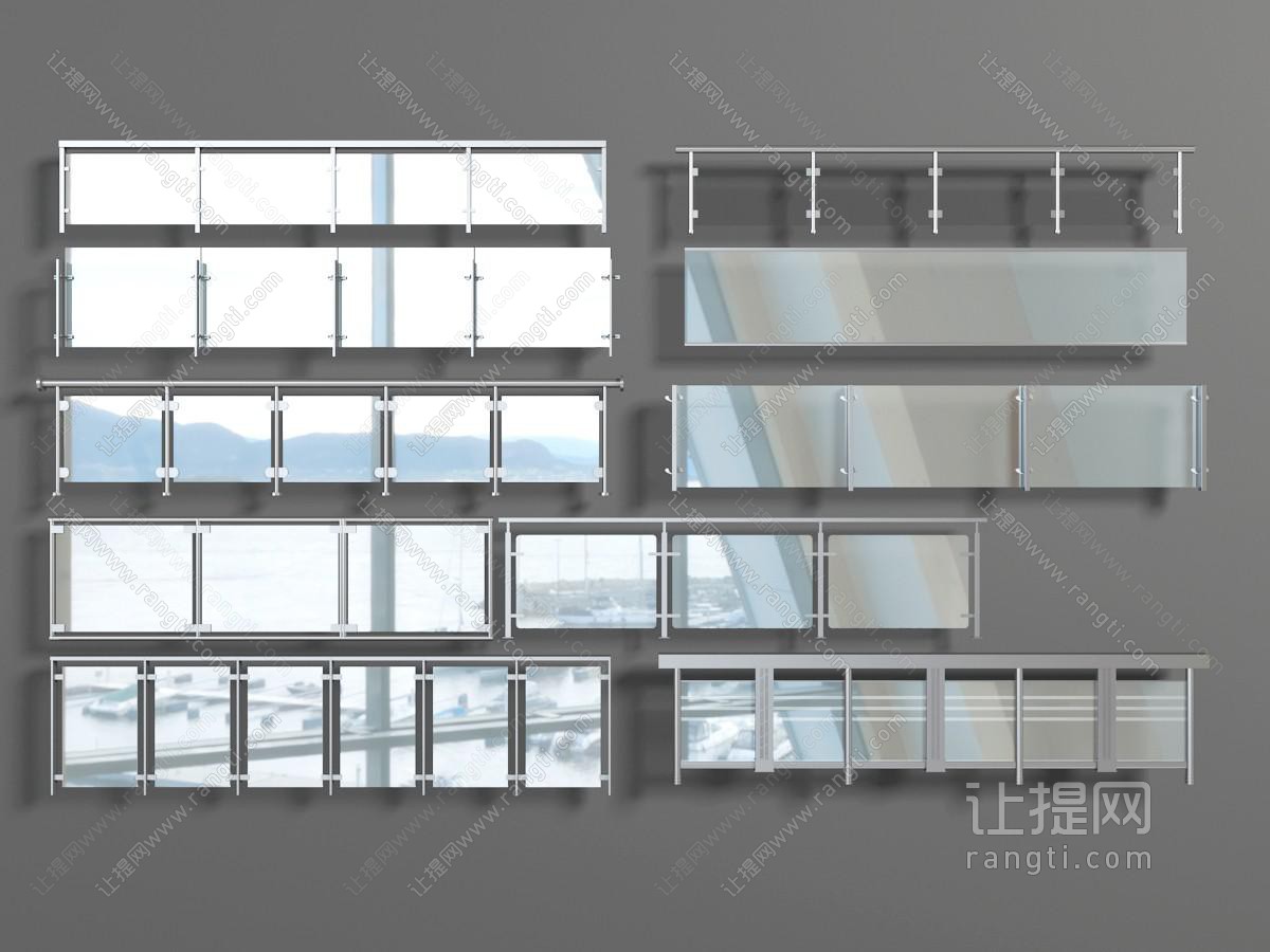 现代金属框架玻璃隔断的围栏