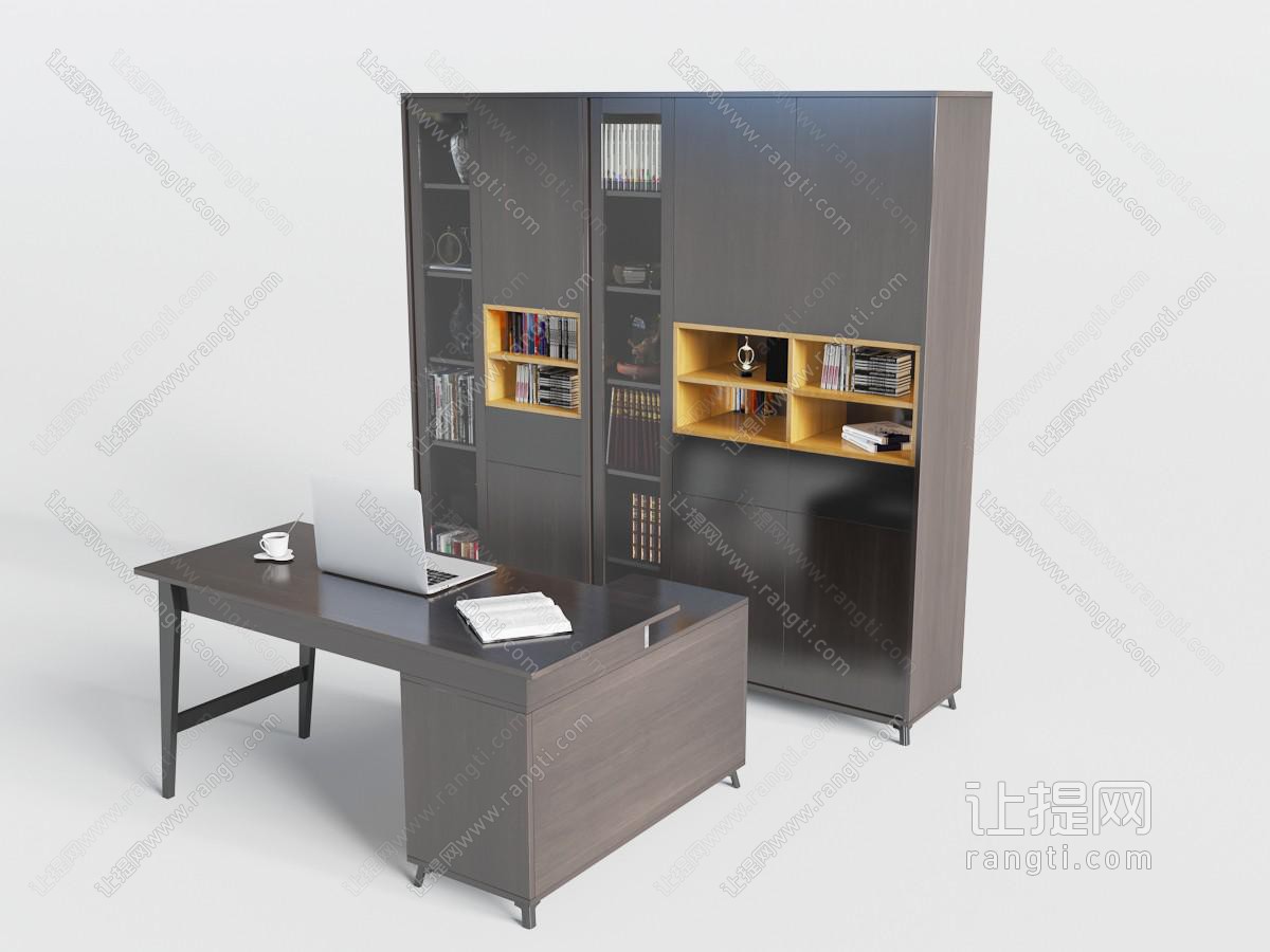 新中式实木老板台老板桌和装饰柜
