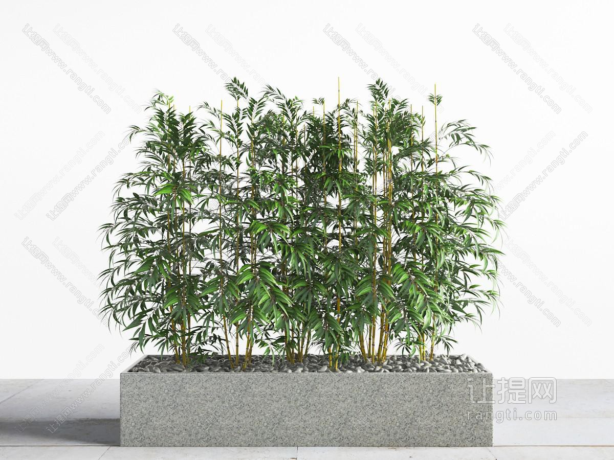 中式室外长方形花坛竹子