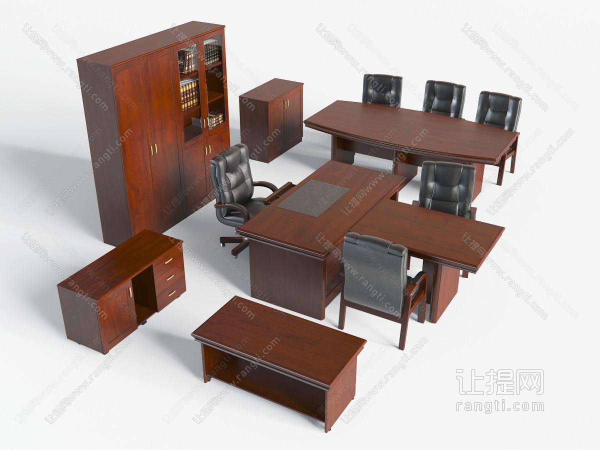 现代实木长方形老板桌台椅组合