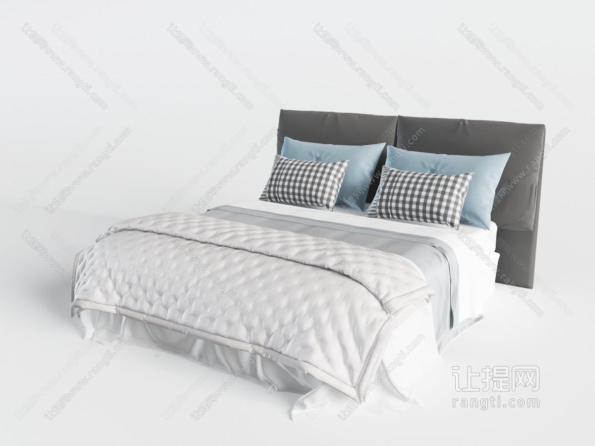 新中式灰色软包床头双人床