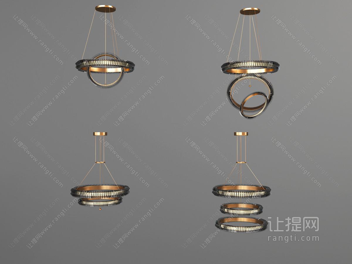 现代金属套环吊灯3d模型下载_模型ID:49648-让提网