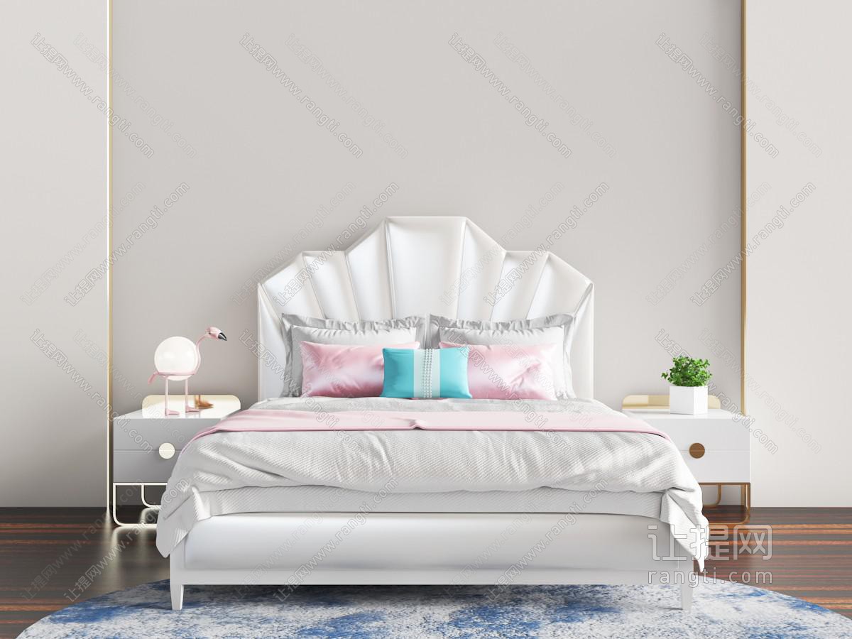 现代花瓣形床头的双人床