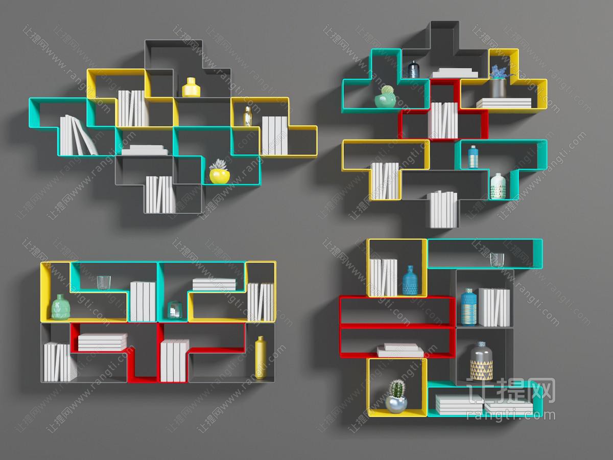 现代彩色几何造型的墙面置物装饰架