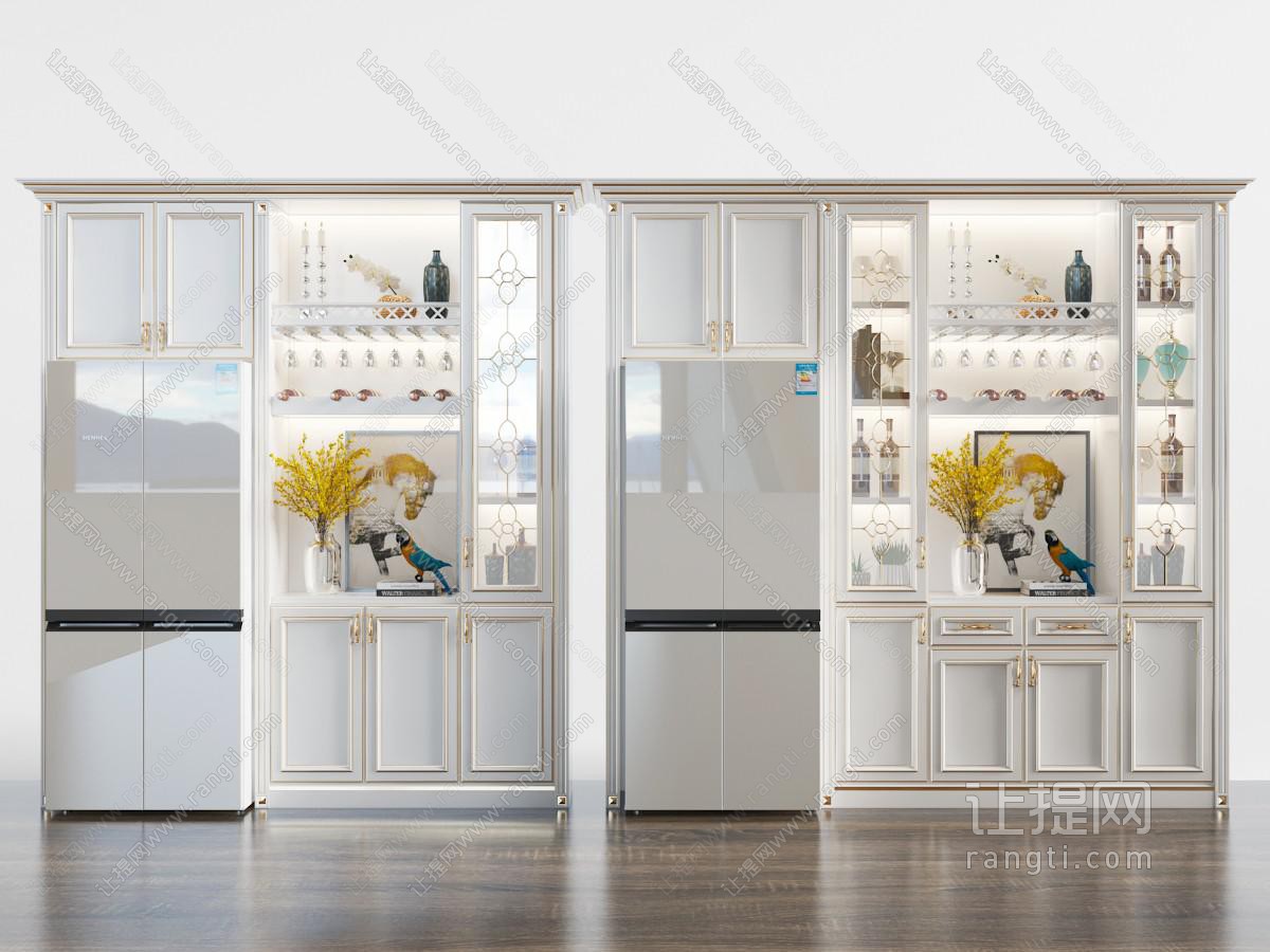 简欧白色嵌入电冰箱的装饰柜
