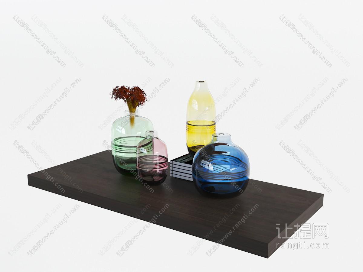 现代彩色玻璃花瓶装饰品摆件