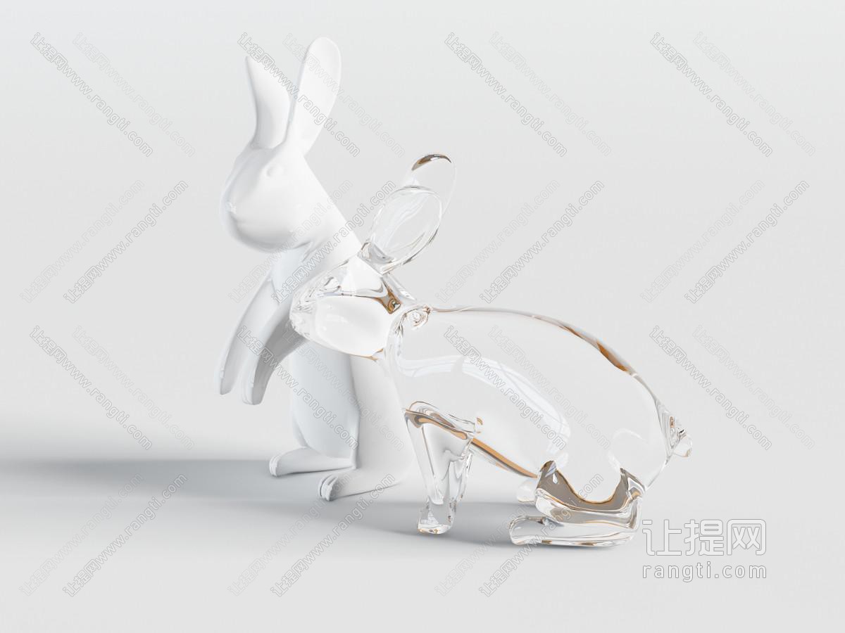 现代陶瓷玻璃兔子装饰品摆件