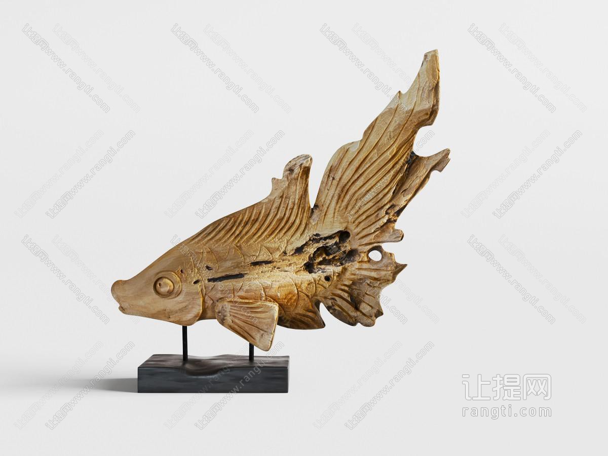 现代木雕金鱼装饰品摆件