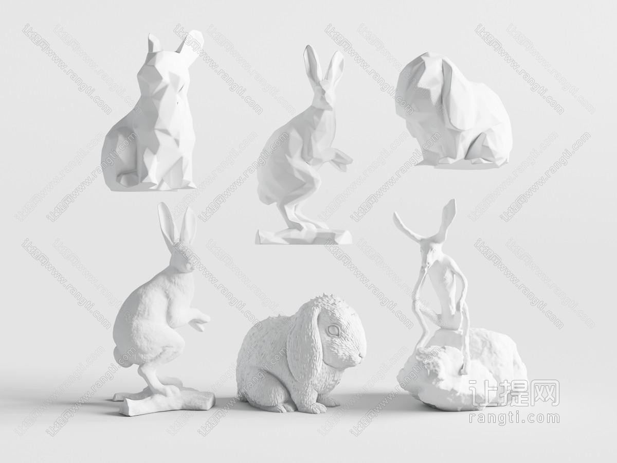 现代石膏兔子雕塑装饰品摆件