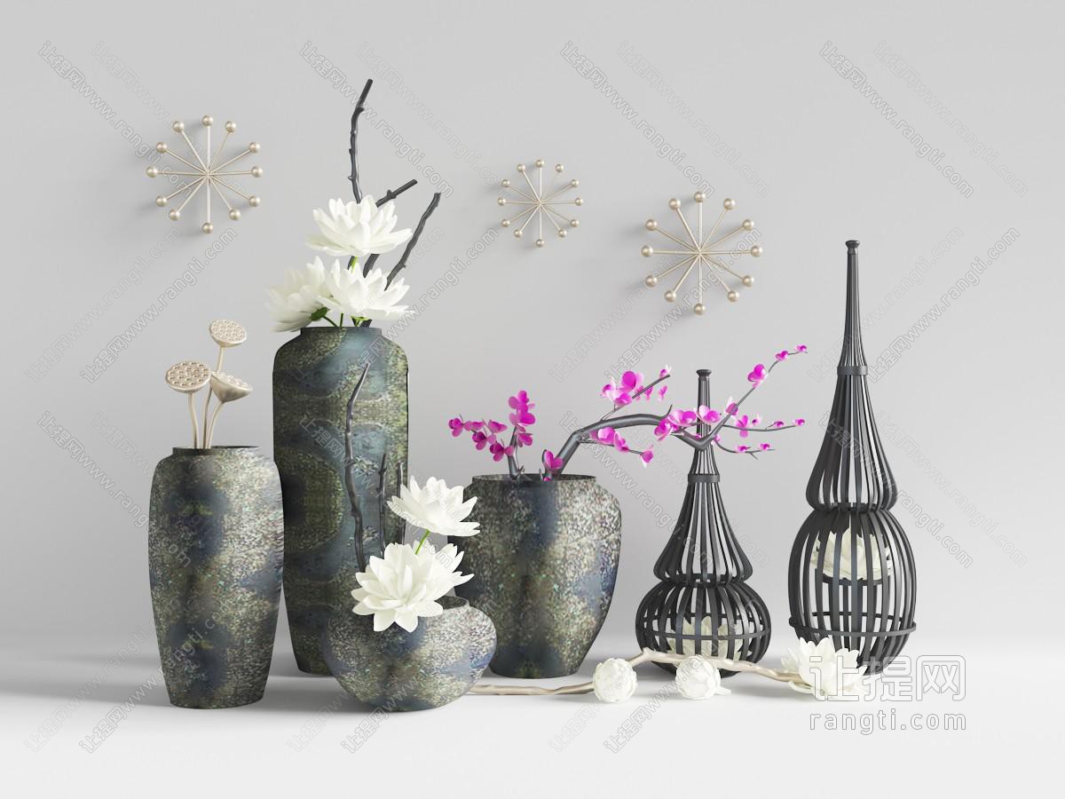 新中式陶瓷花瓶莲花饰品摆件
