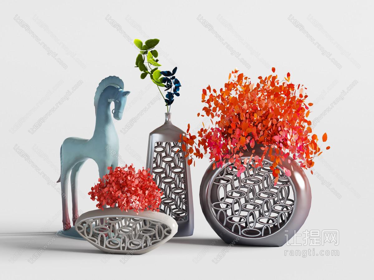 新中式陶瓷马匹、花瓶花卉饰品摆件