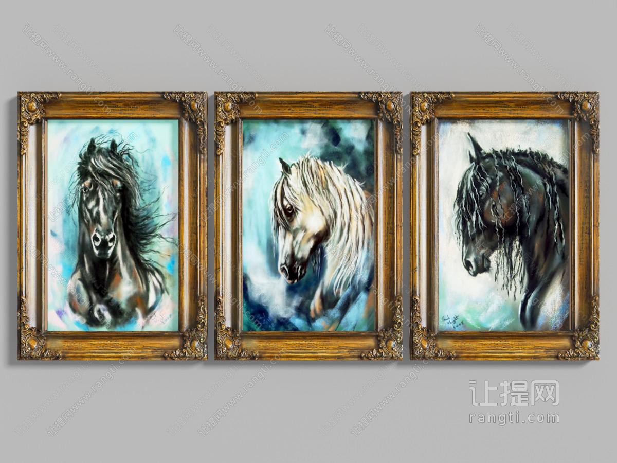 欧式马头图案的油画装饰挂画