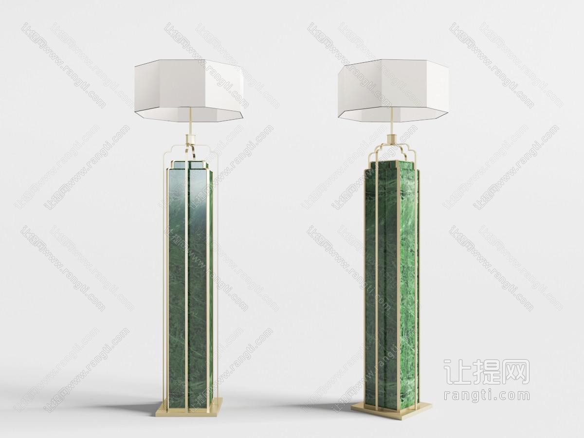 新中式绿色大理石灯柱的落地灯