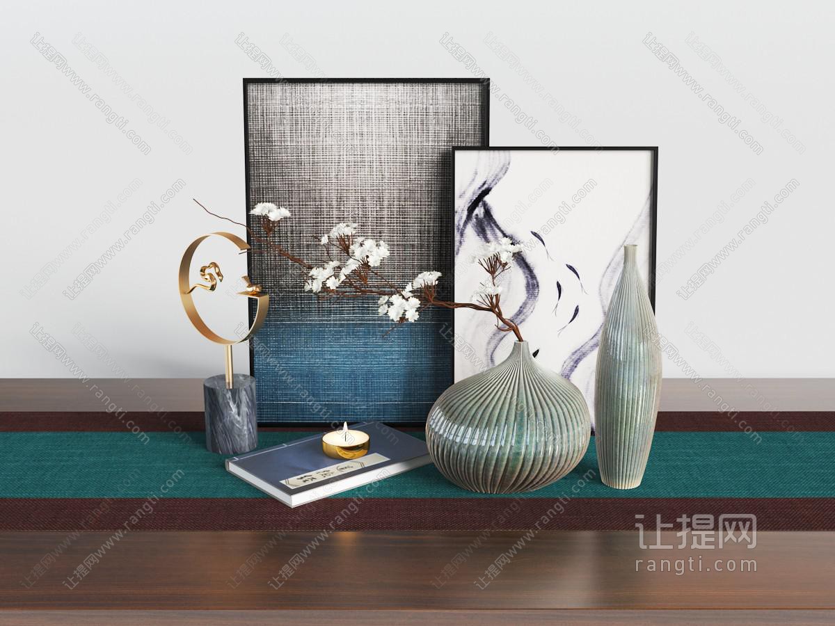 新中式凹凸条纹陶瓷花瓶花卉饰品摆件