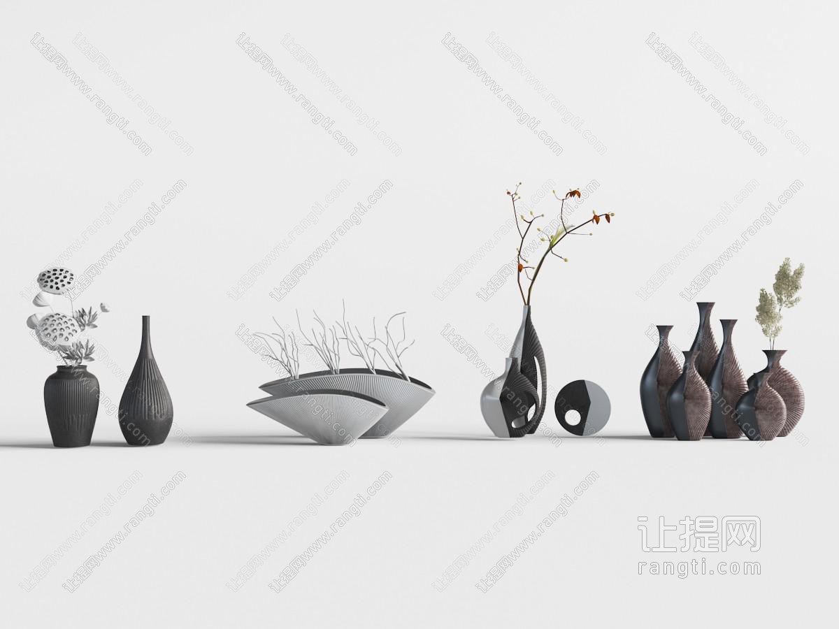 新中式黑色陶瓷花瓶饰品摆件