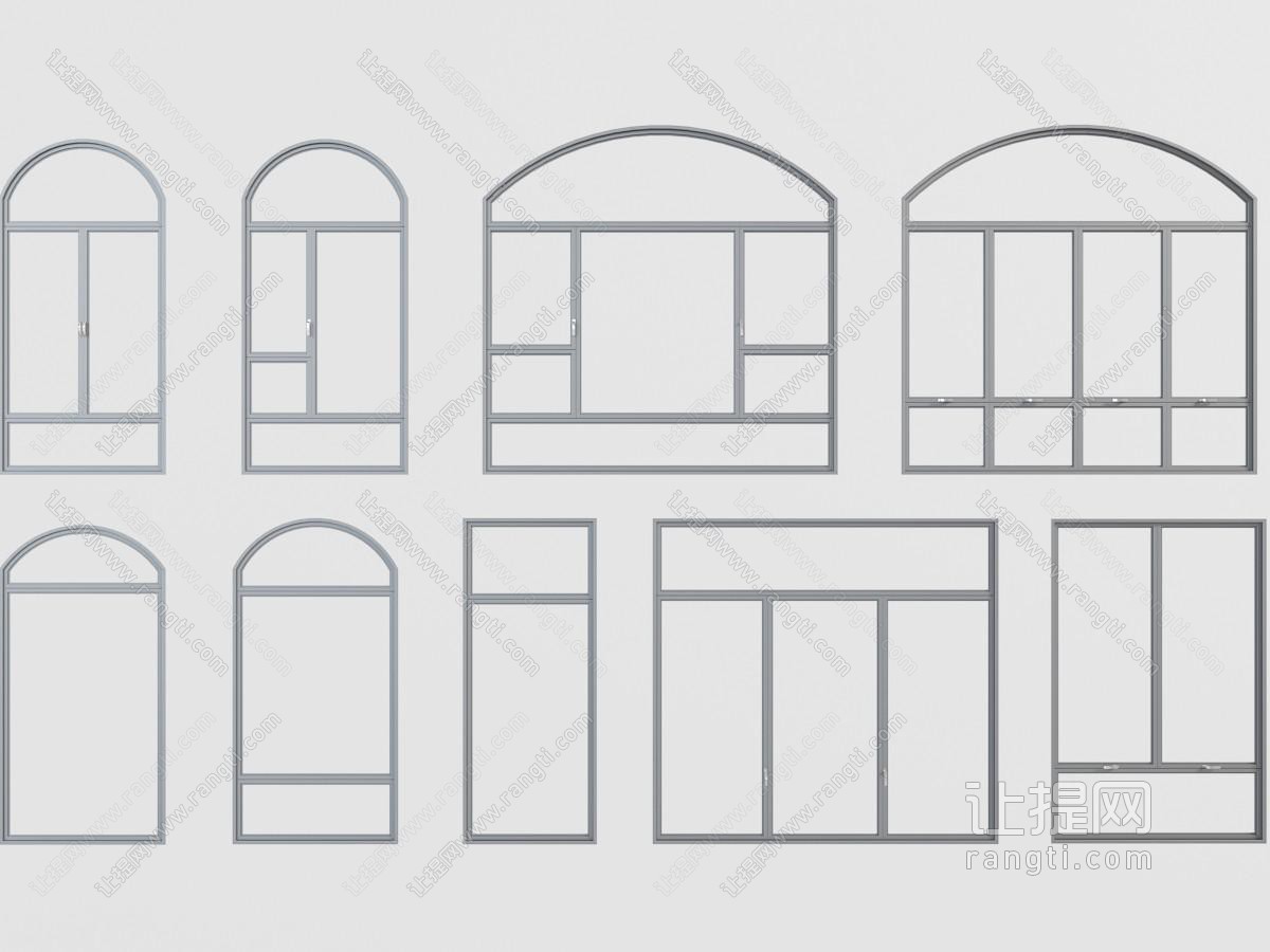 现代黑色金属带拱形框架的平开窗