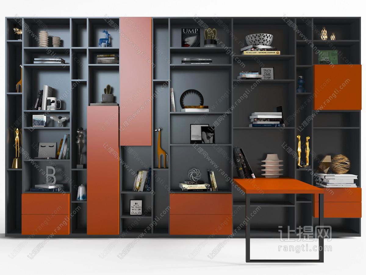 后现代橙色和黑色装饰柜
