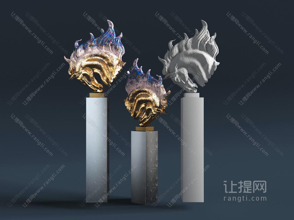 现代俯身垂头的马匹雕塑雕刻