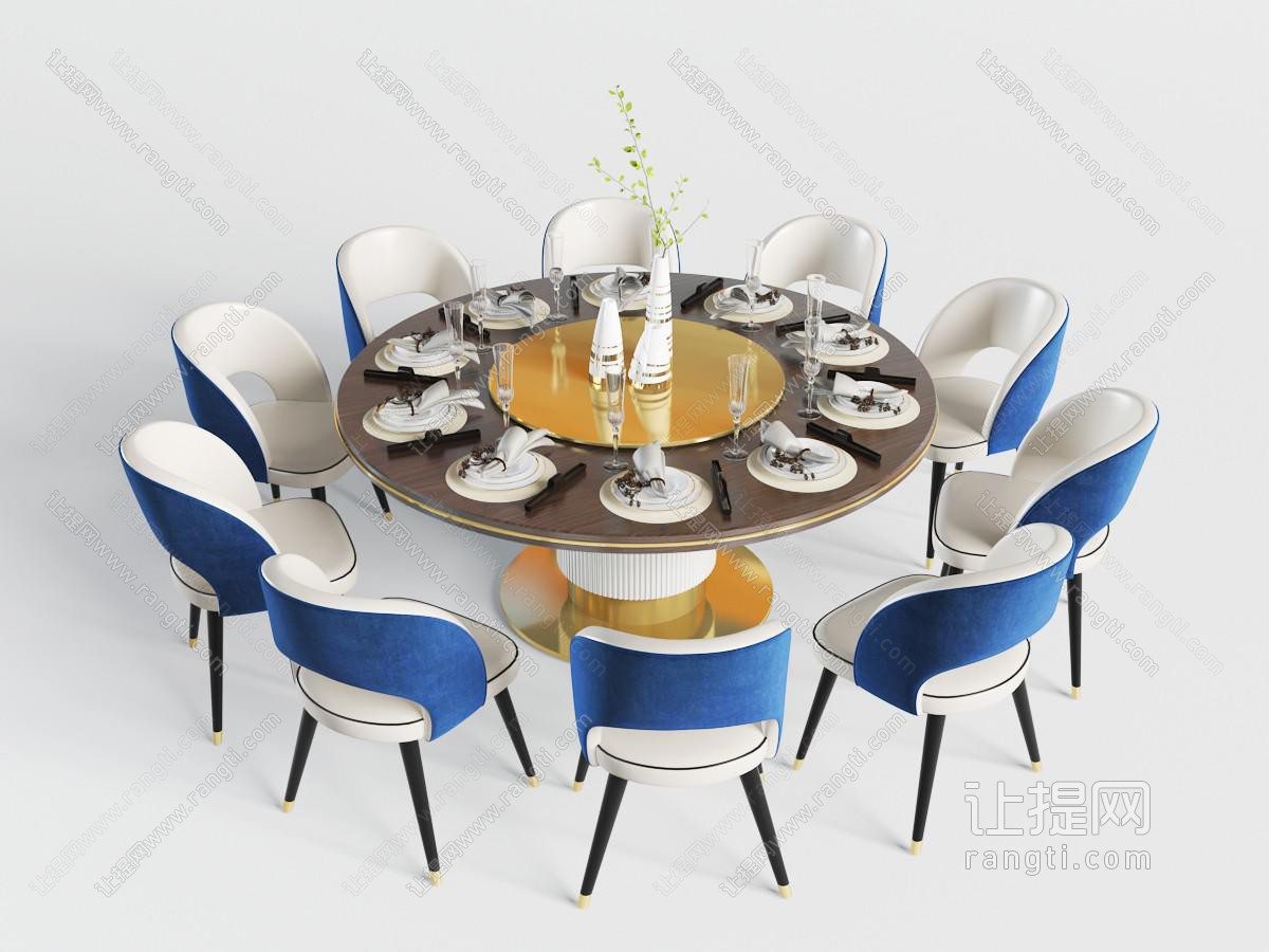 新中式圆形十人位餐桌椅组合