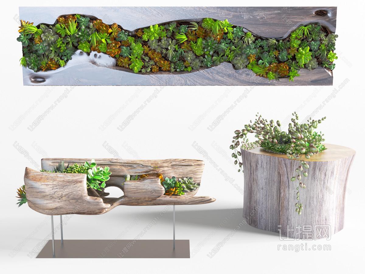 现代北欧沙发茶几植物墙组合- 建E网3D模型下载网