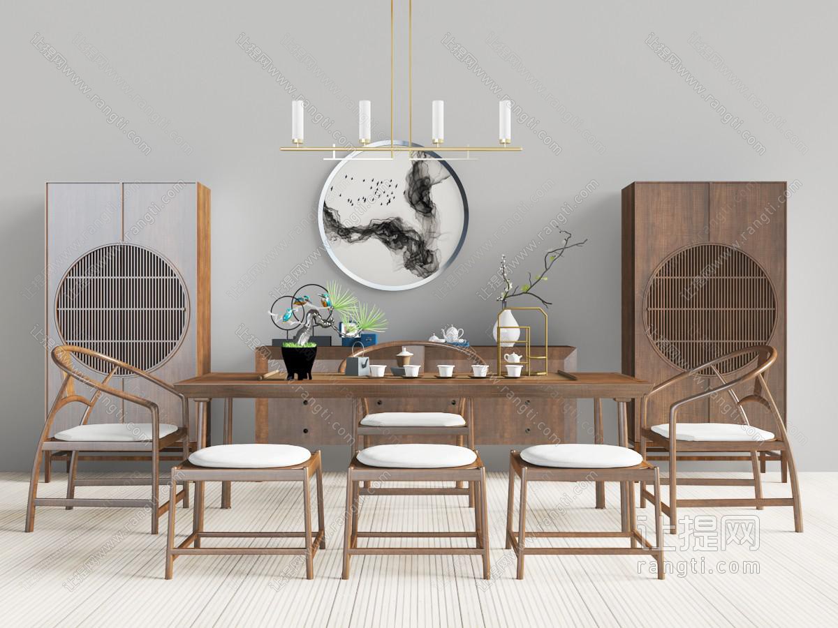 中式实木茶桌椅组合装饰置物柜