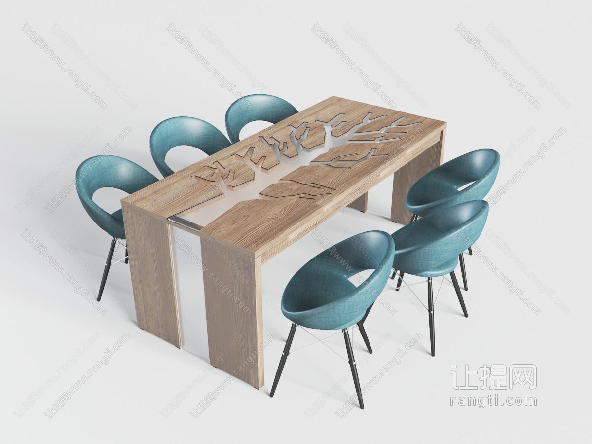 现代轻奢实木拼接玻璃树枝的餐桌椅组合