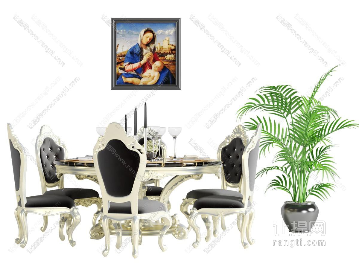 欧式古典雕花圆形餐桌椅组合