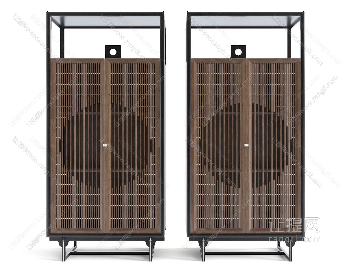 新中式实木镂空柜门的装饰柜