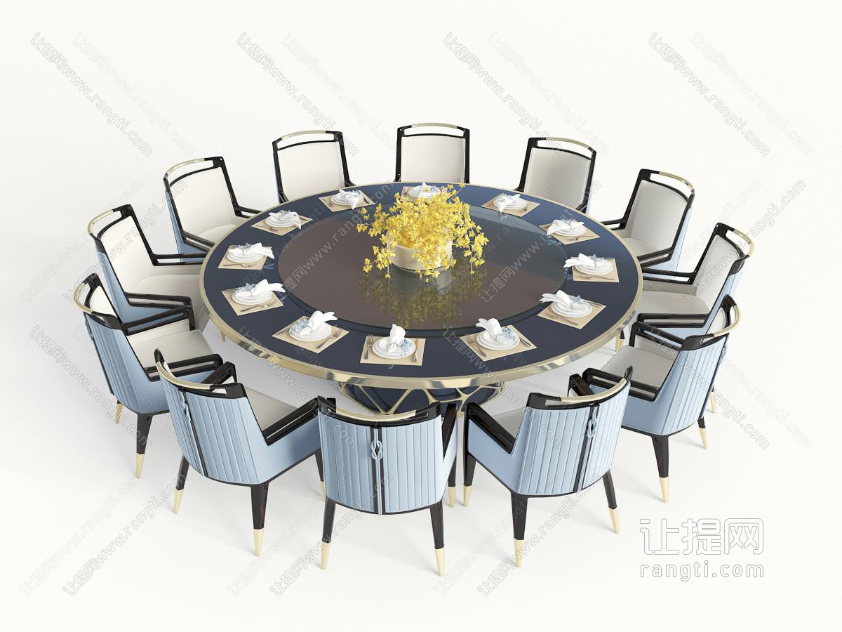 新中式圆形酒店餐桌椅组合