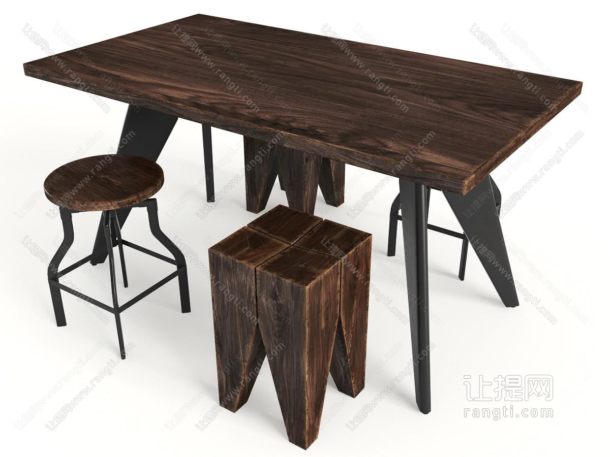 工业风实木金属支架的餐桌椅组合