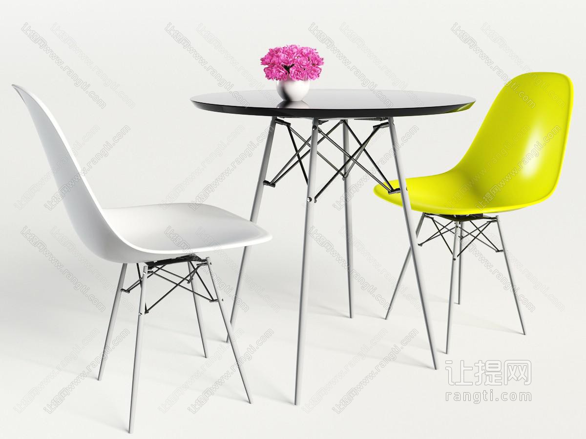 现代白色餐桌椅组合