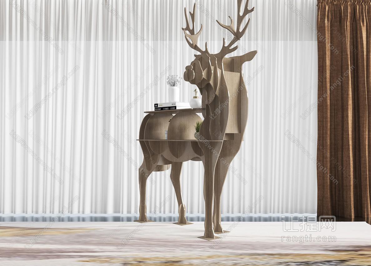 北欧实木麋鹿造型的装饰柜