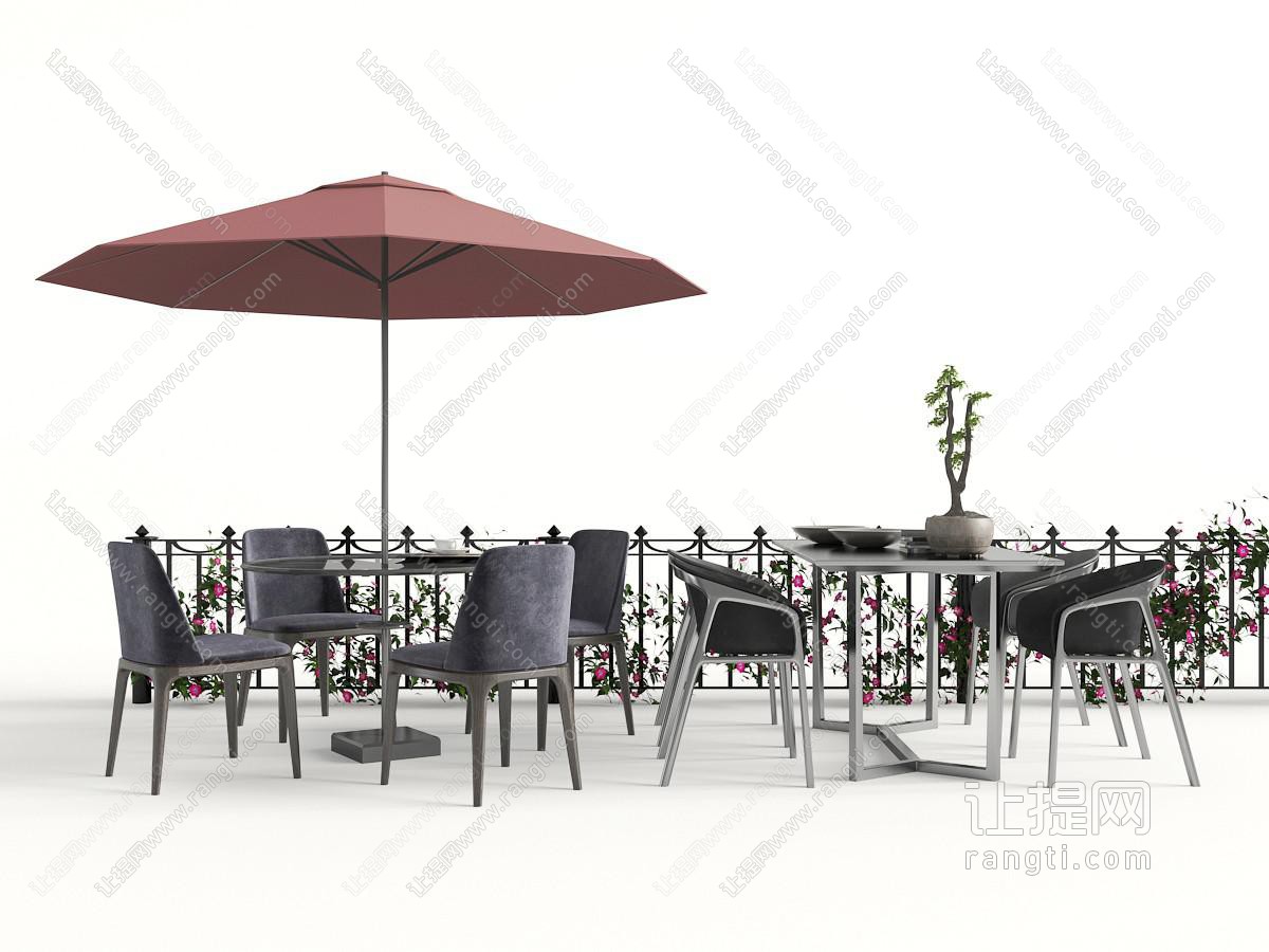 新中式户外餐桌椅组合遮阳伞