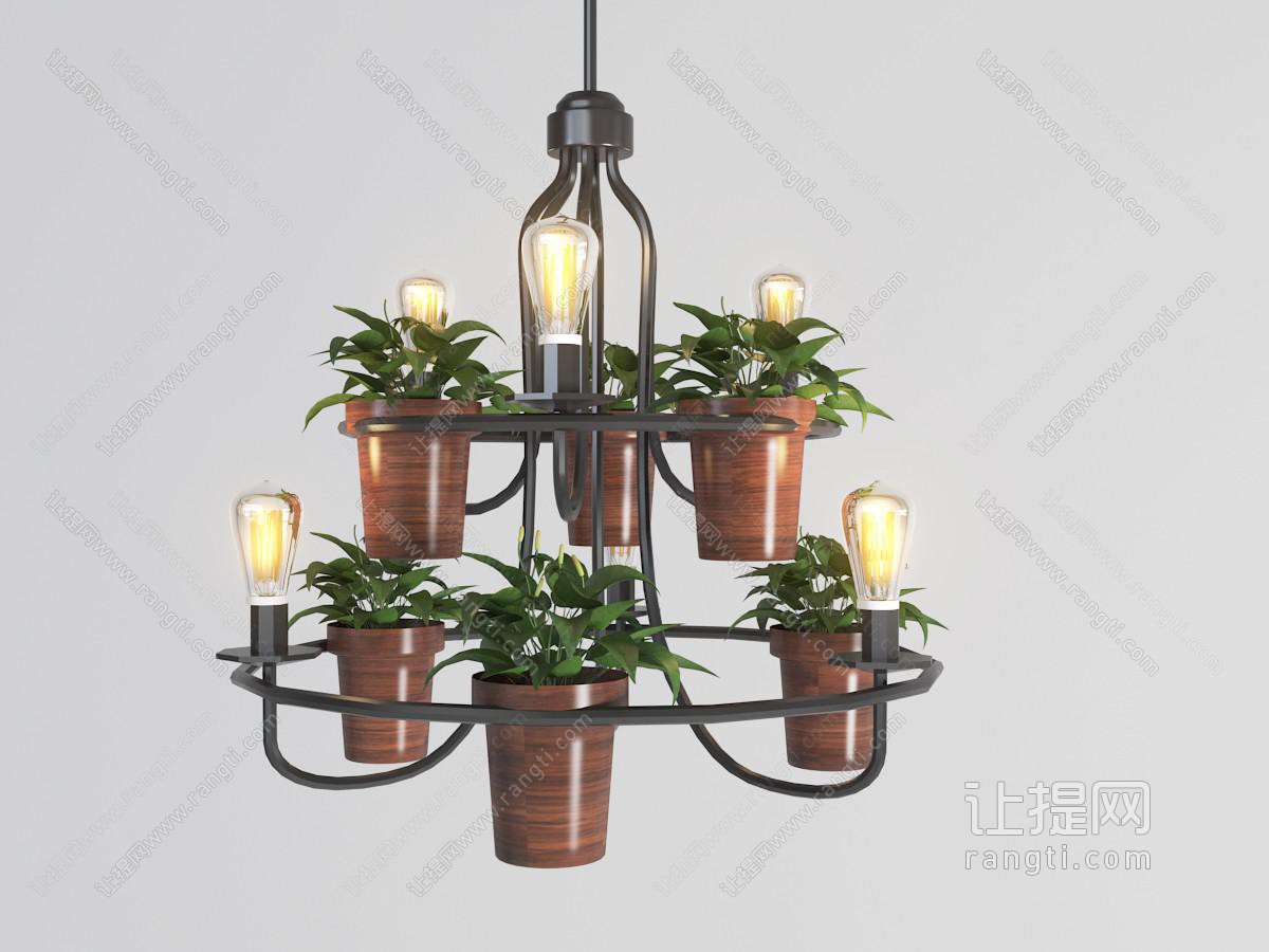 美式装饰植物的吊灯