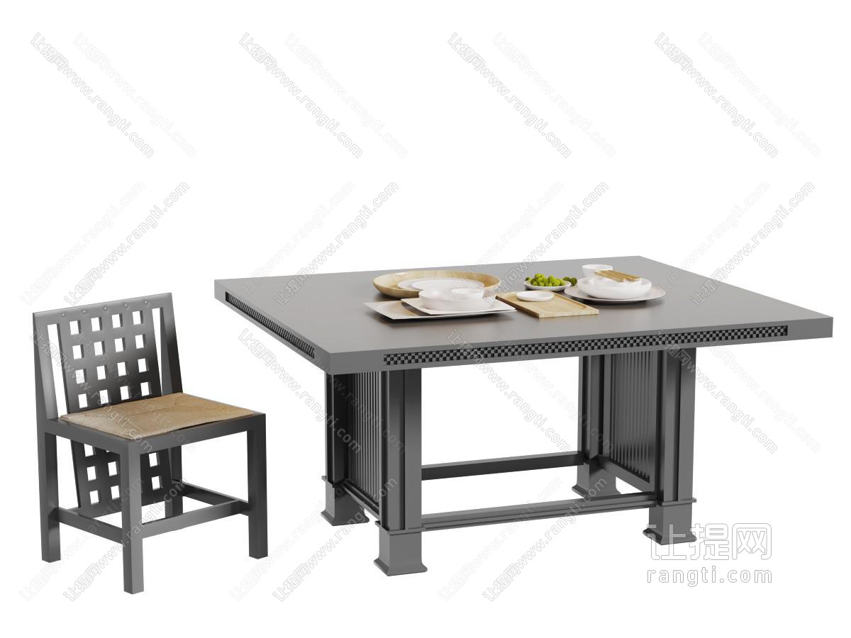 美式黑色餐桌椅组合
