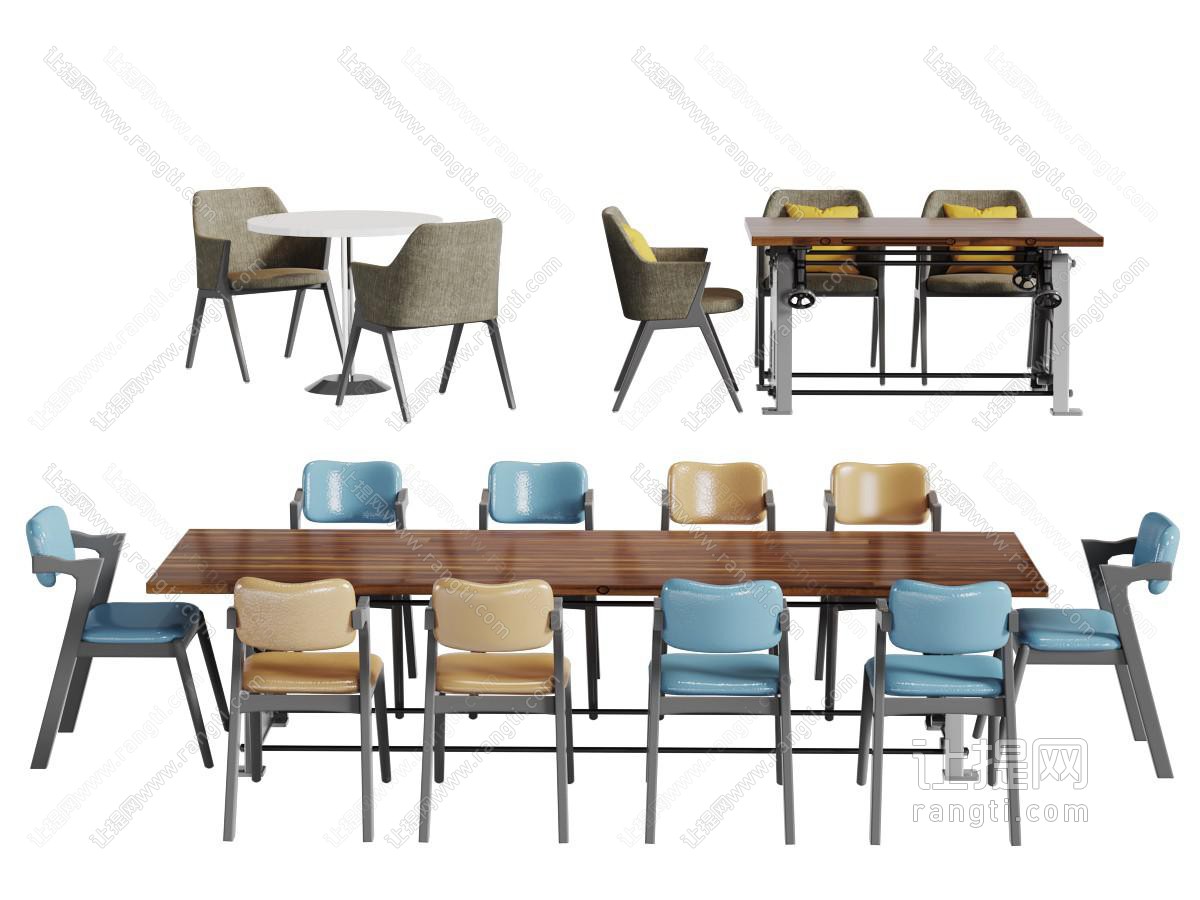 现代长方形十人位餐桌椅组合