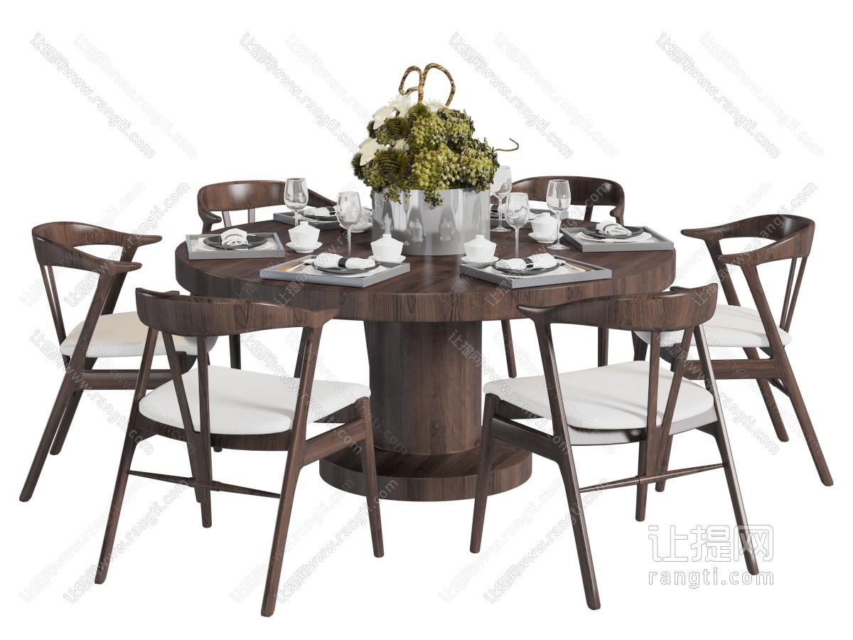 新中式圆形实木餐桌椅组合