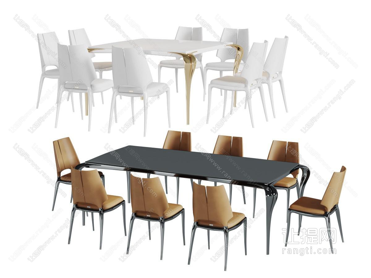 现代黑色长方形餐桌椅组合