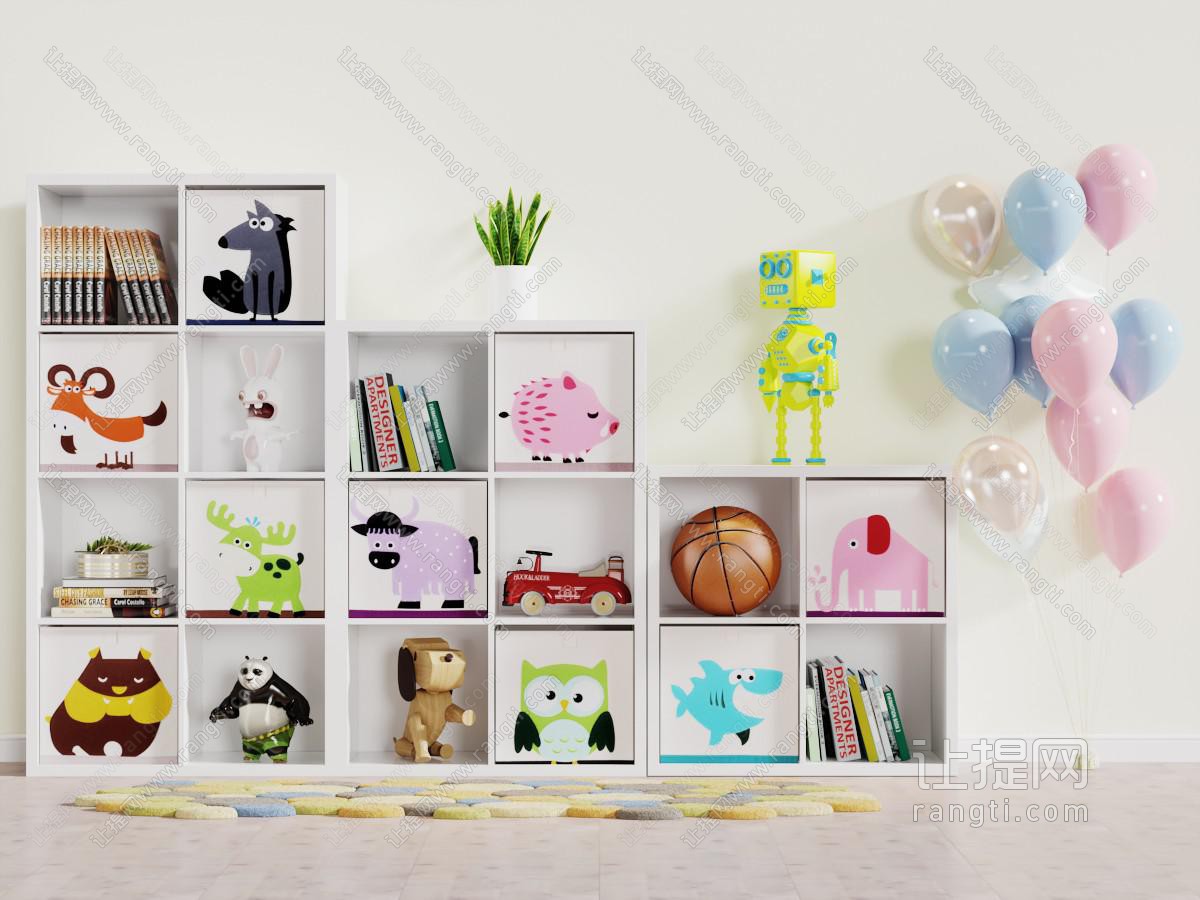 现代儿童玩具开放式装饰收纳柜