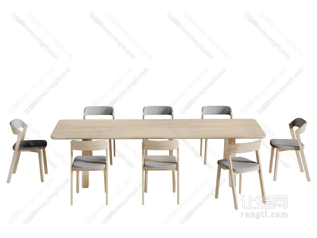 北欧实木长方形八人位餐桌椅组合