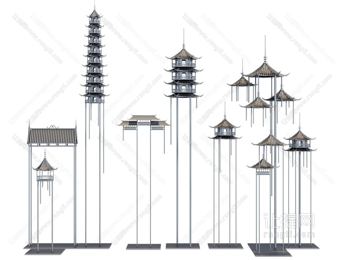 新中式仿古建筑塔装饰品摆件