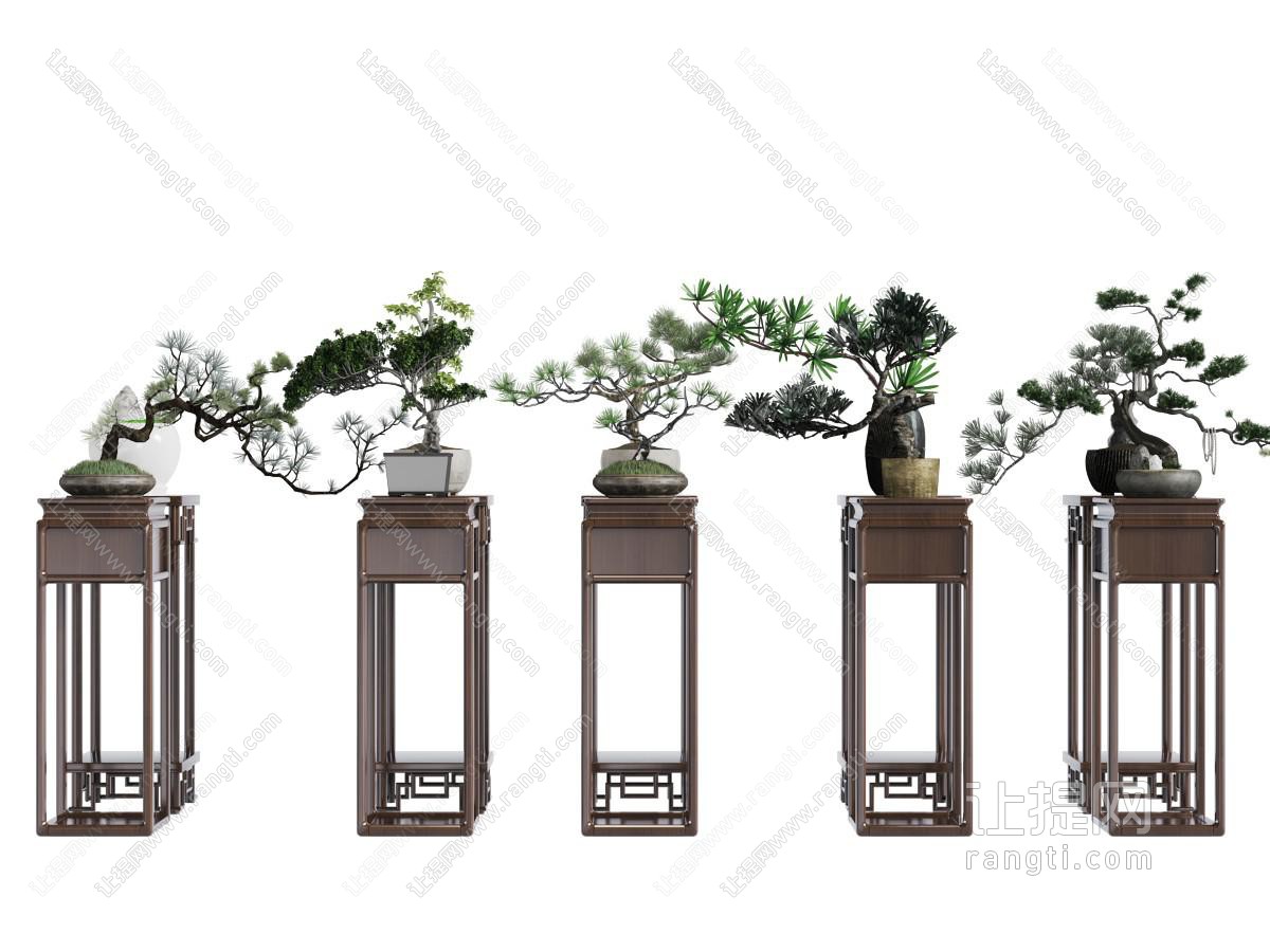 中式实木方形花架盆景盆栽