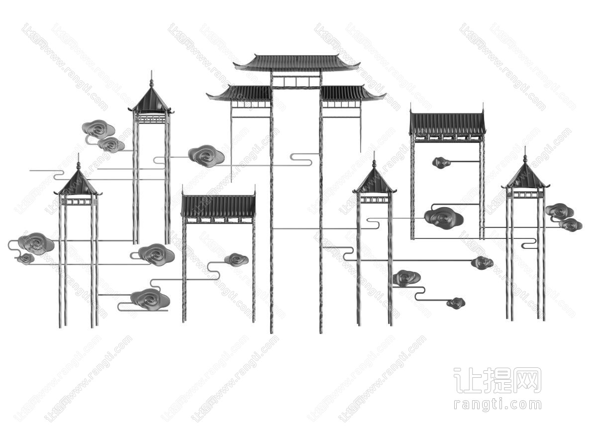 中式亭台楼阁墙饰挂件