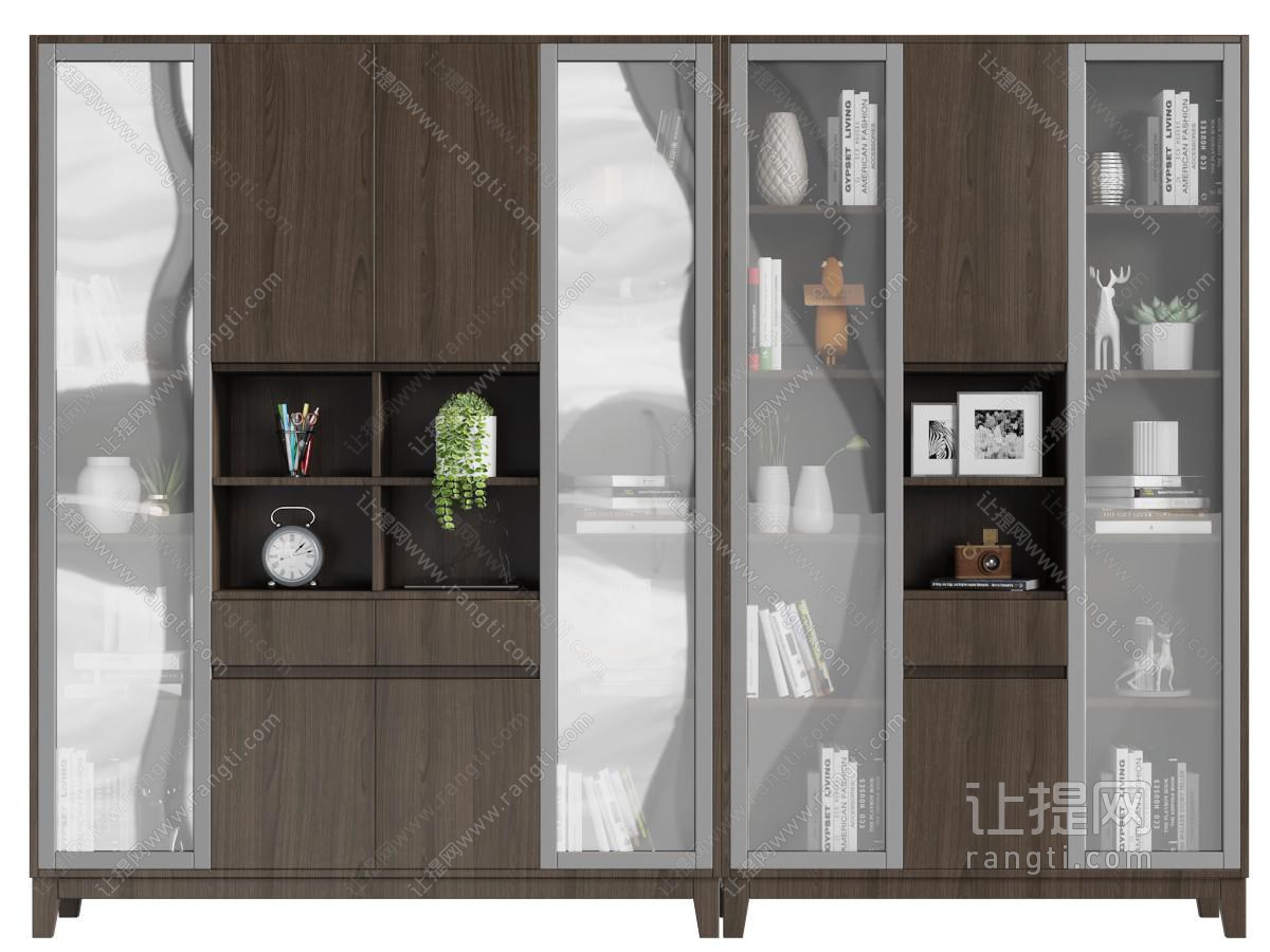 新中式实木玻璃柜门的装饰柜