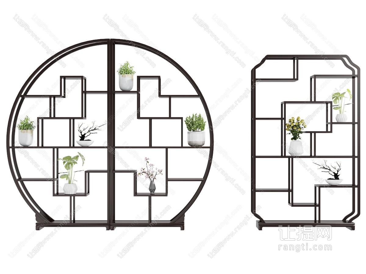 中式圆形长方形镂空装饰柜架