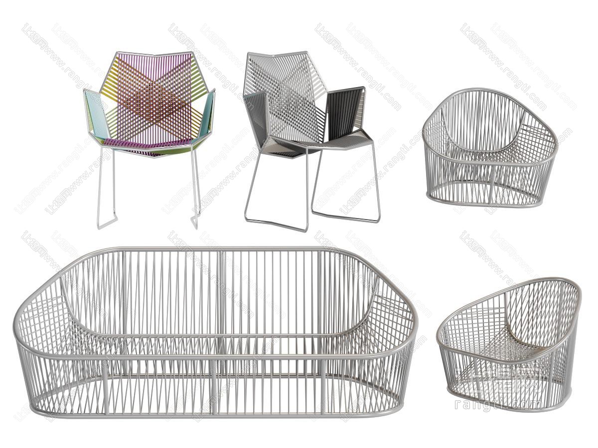 现代金属镂空网状多人单人沙发